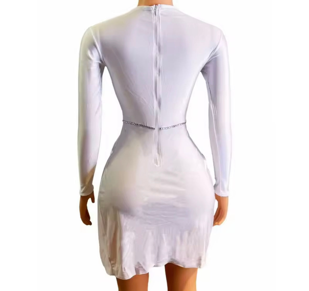 Sexy White Rhinestone Full Sleeve Dress