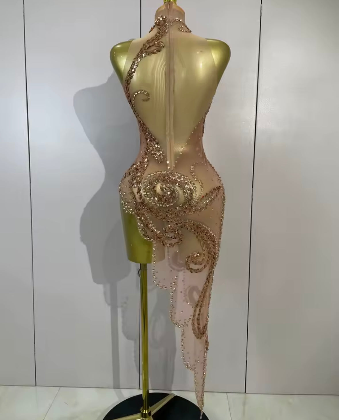 Sexy Sleeveless Rhinestone Sequins Asymmetrical Dress