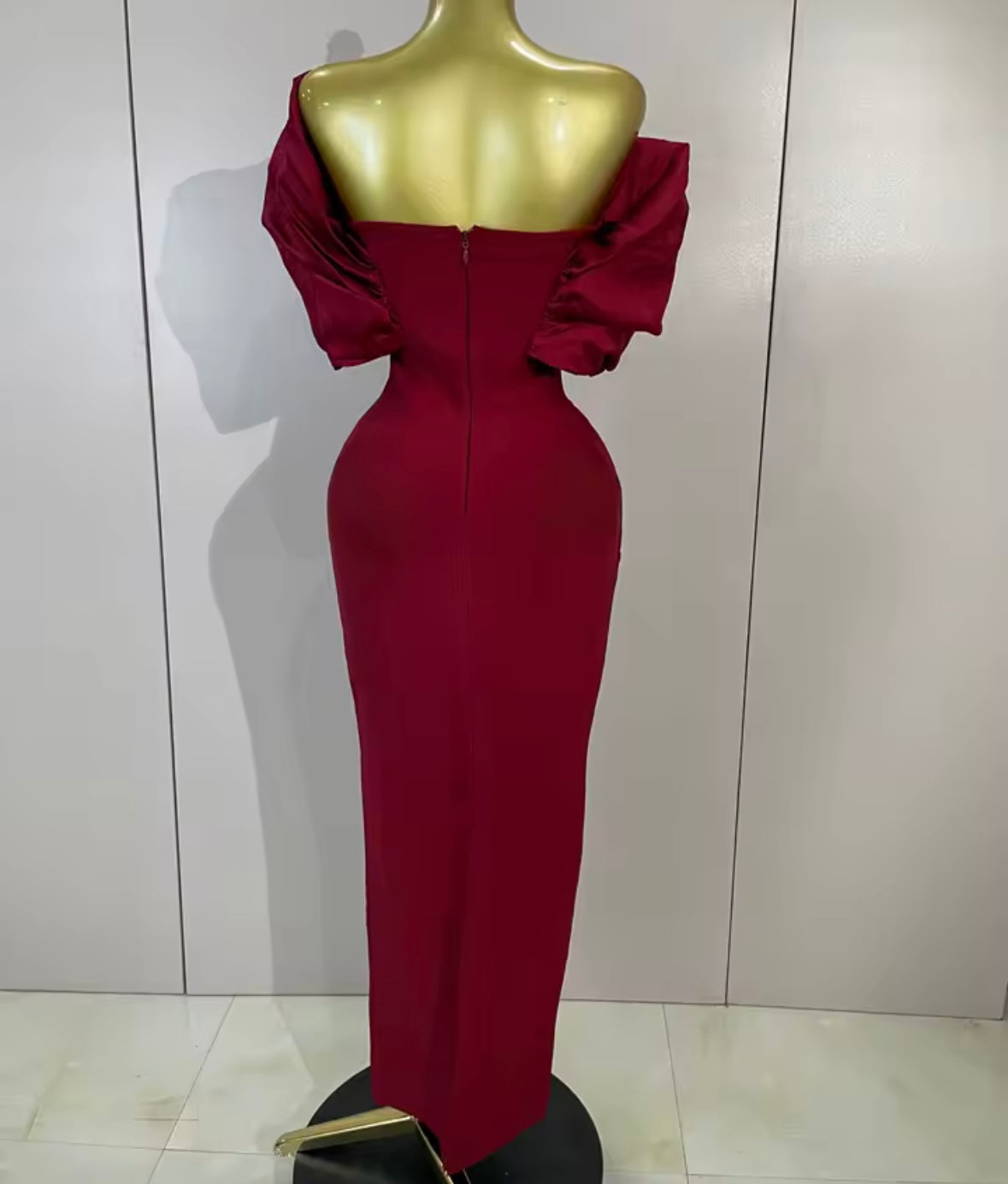 Elegant Puff Sleeve Shiny Rhinestone Maxi Dress