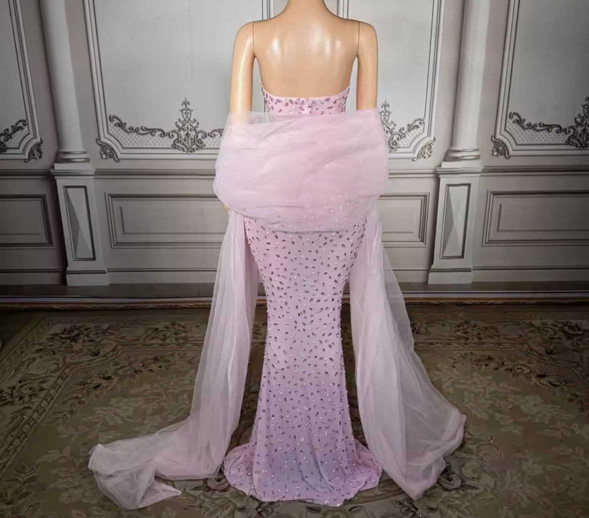 Pink Sexy Sleeveless Rhinestone Embellishment Floor-Length Dress