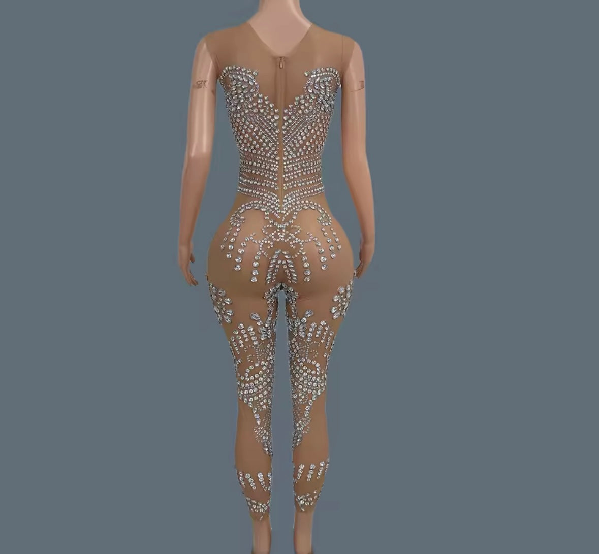 See Through Sexy Sleeveless Rhinestone Embellishment Jumpsuit