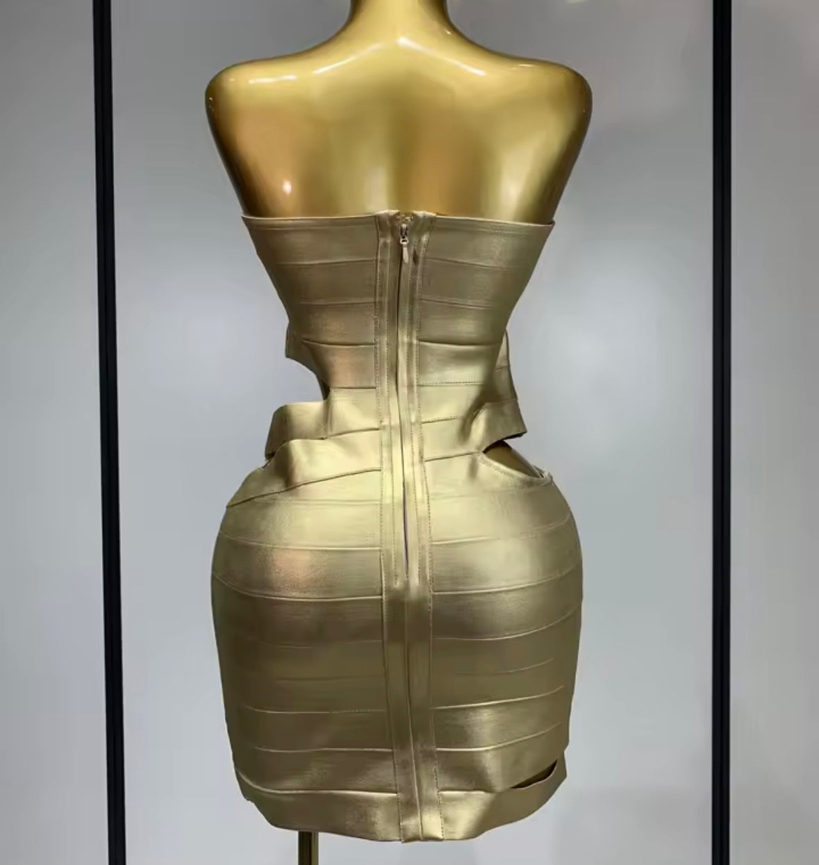 Gold Strapless Hollow Out Sexy Bandage Dress