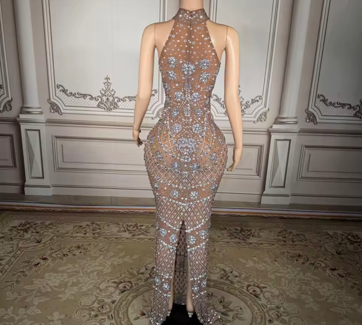 Rhinestone Embellishment Sexy Sleeveless Floor-Length Dress