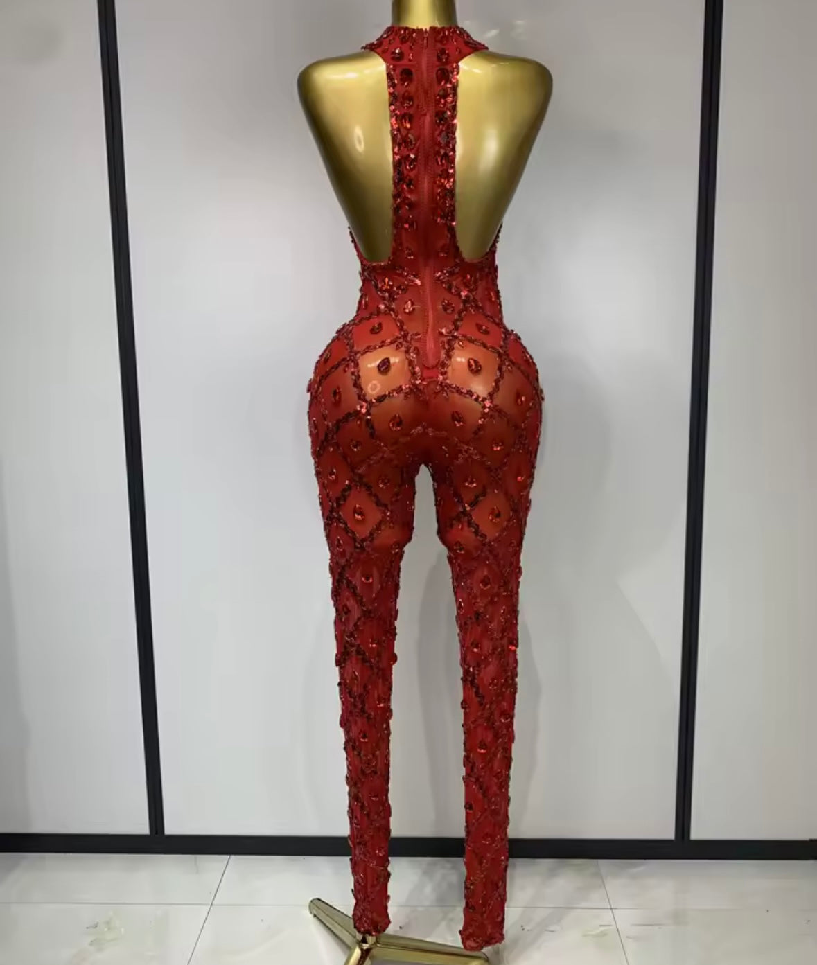 Crystal Mesh Sleeveless Sexy Jumpsuit