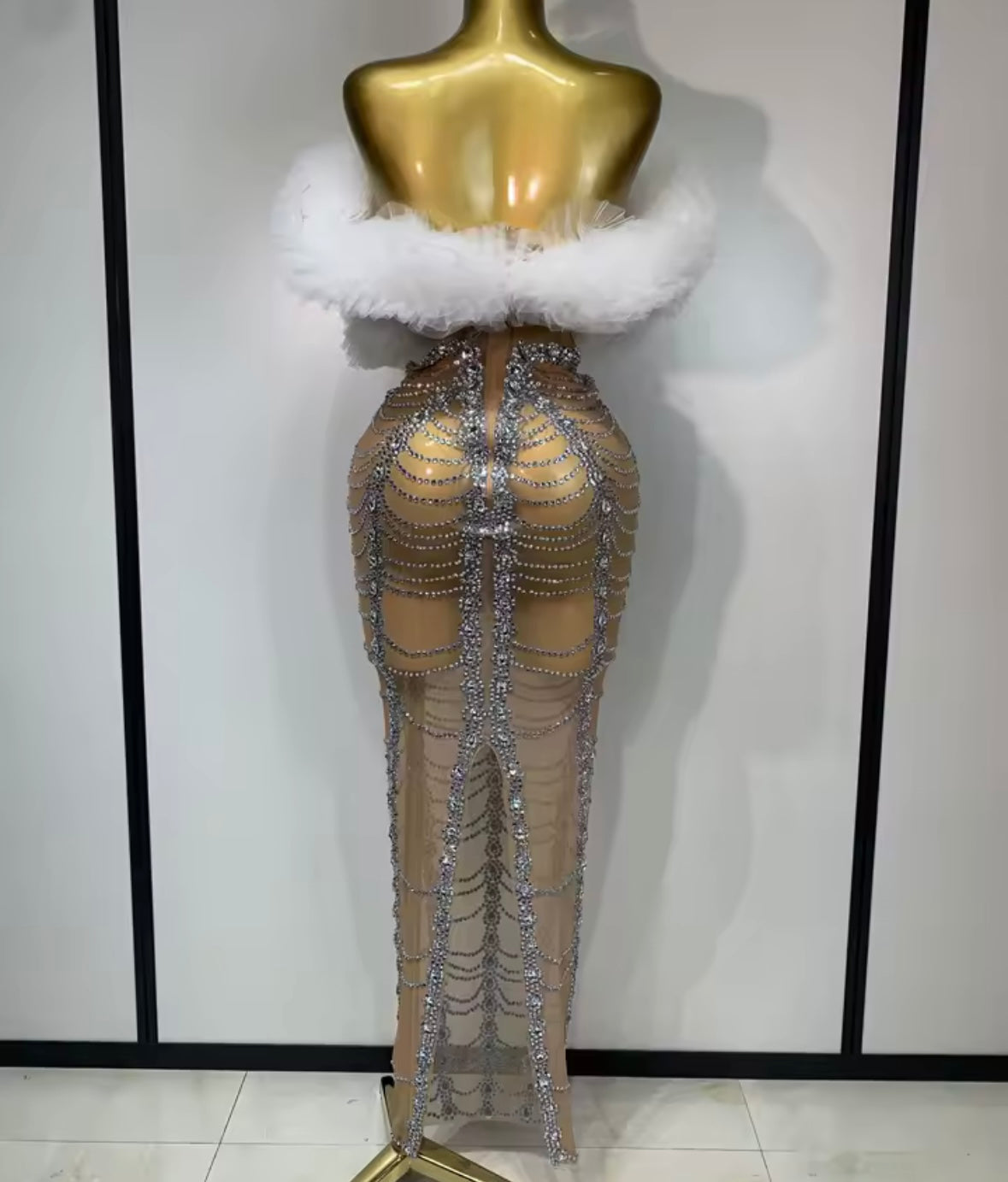 Sexy Ruffled Strapless Rhinestone Floor-Length Dress