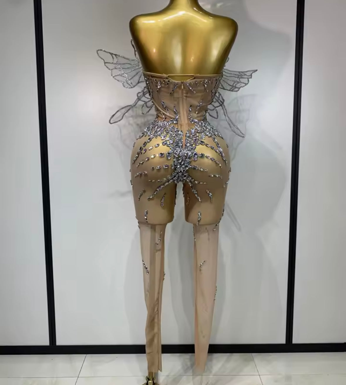 Sexy See Through Rhinestone Butterfly Jumpsuit
