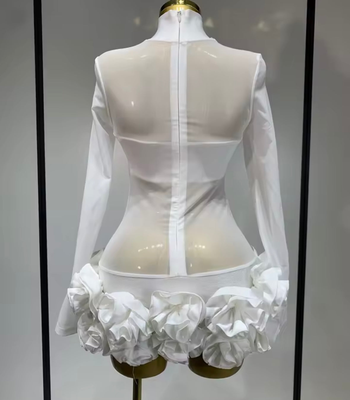 Sexy See Through Full Sleeve Floral Short Dress