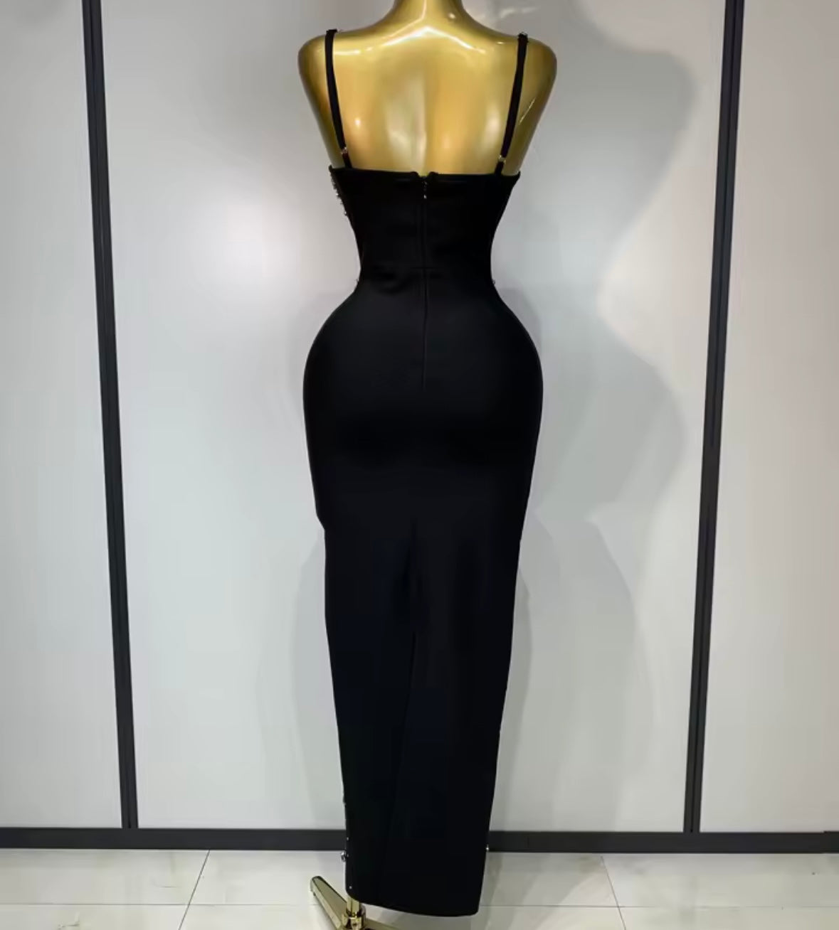 Black Elegant Sleeveless Crystal Rhinestone Embellishment Dress