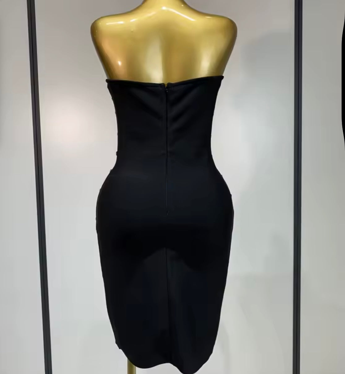 Sexy Black Strapless Rhinestone Embellishment Bandage Dress