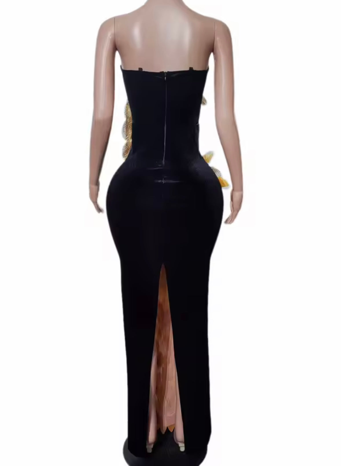 Elegant Black Sleeveless Gold Floral Maxi Dress
