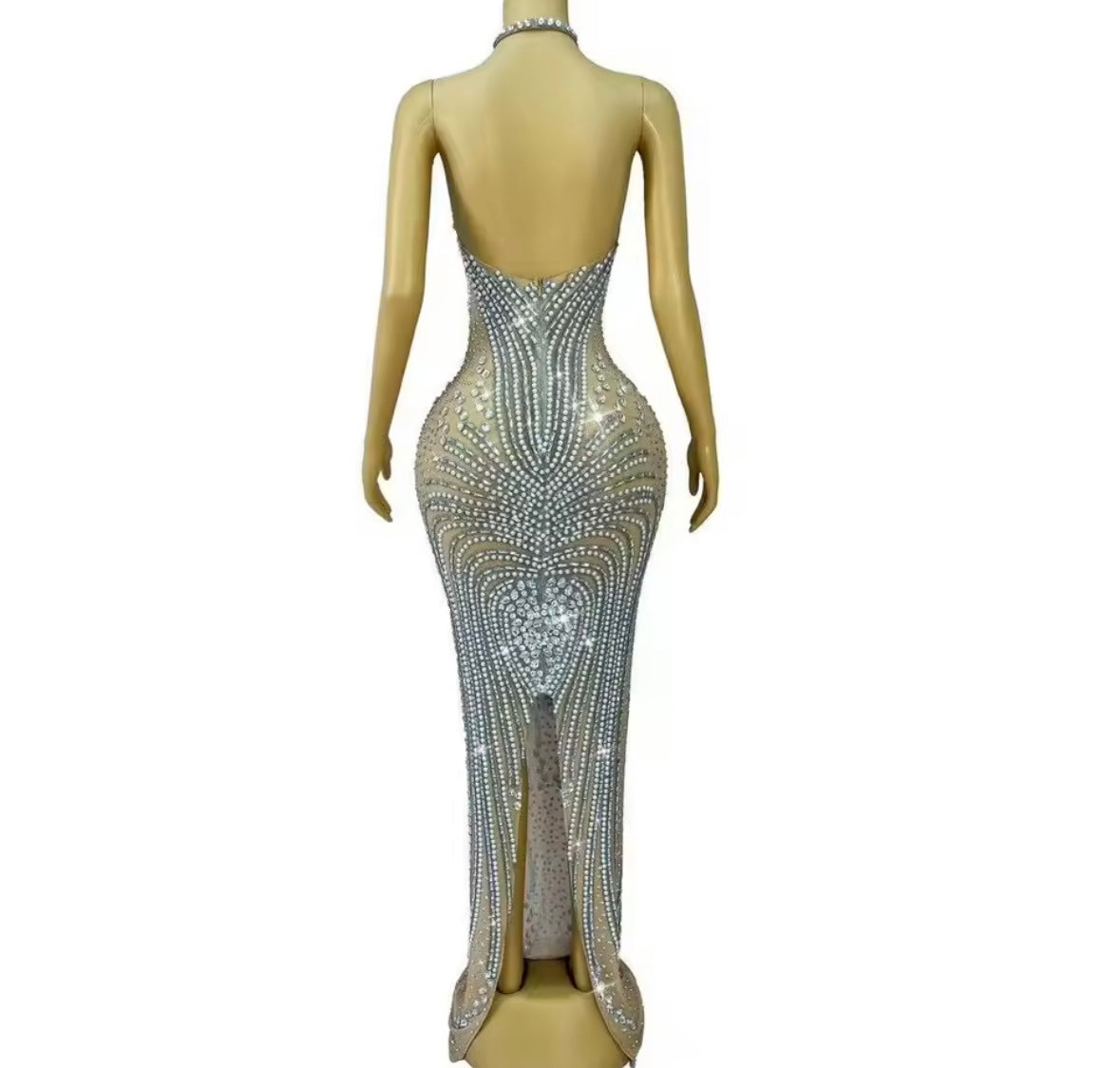 Sexy Halter Sleeveless Rhinestone Embellishment Maxi Dress