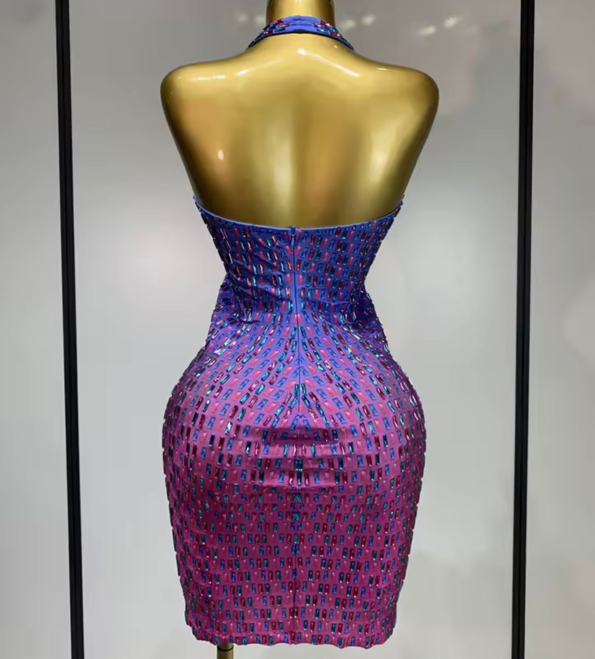 Sexy Halter Sleeveless Gradient Crystal Dress