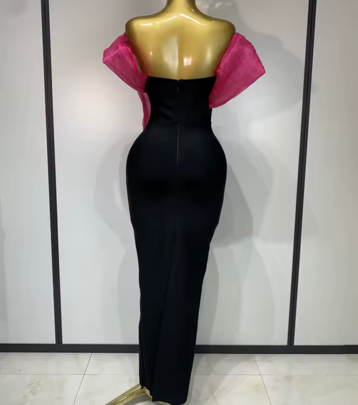 Elegant Off The Shoulder Rhinestone Black Maxi Dress