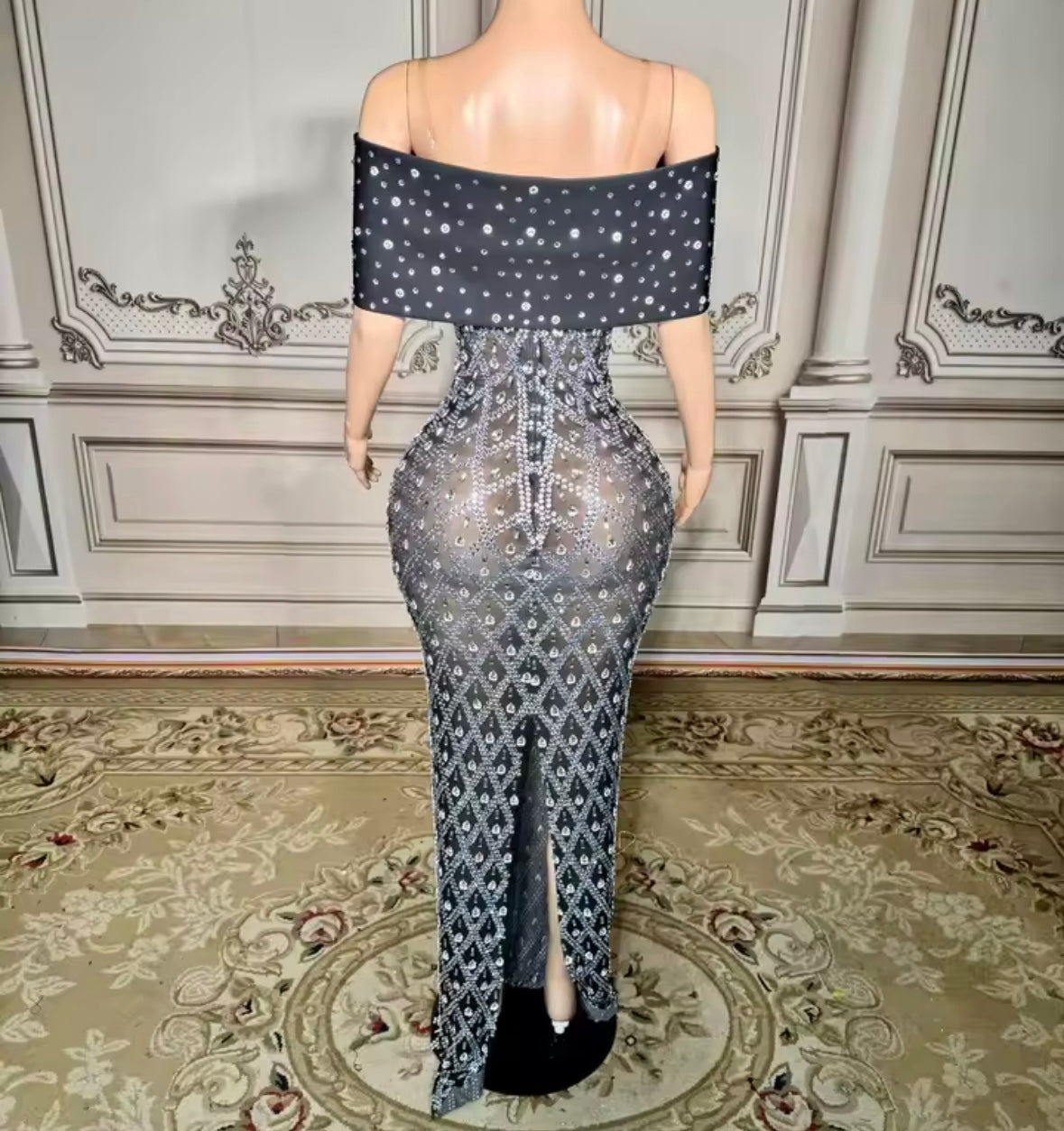 Sexy Rhinestone Off The Shoulder Floor-Length Dress
