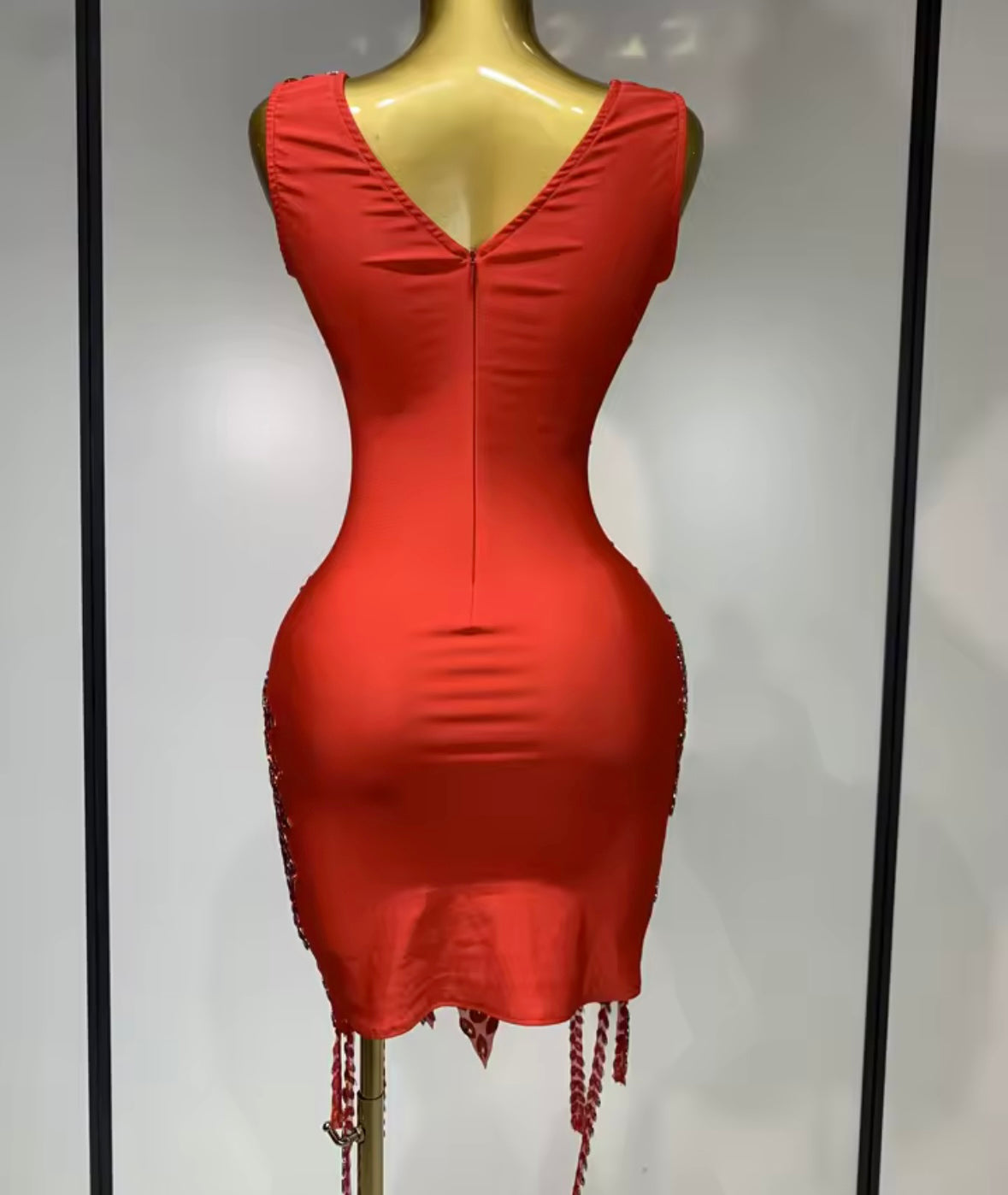 Sexy Sleeveless Beaded Crystal Tassel Dress