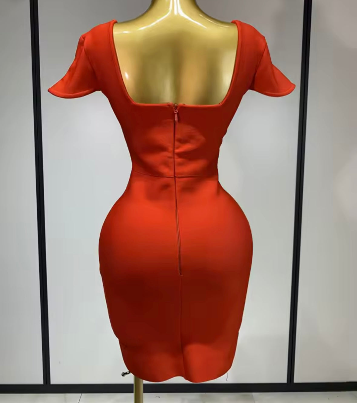 Elegant Rhinestone Short Sleeve Back Zipper Dress