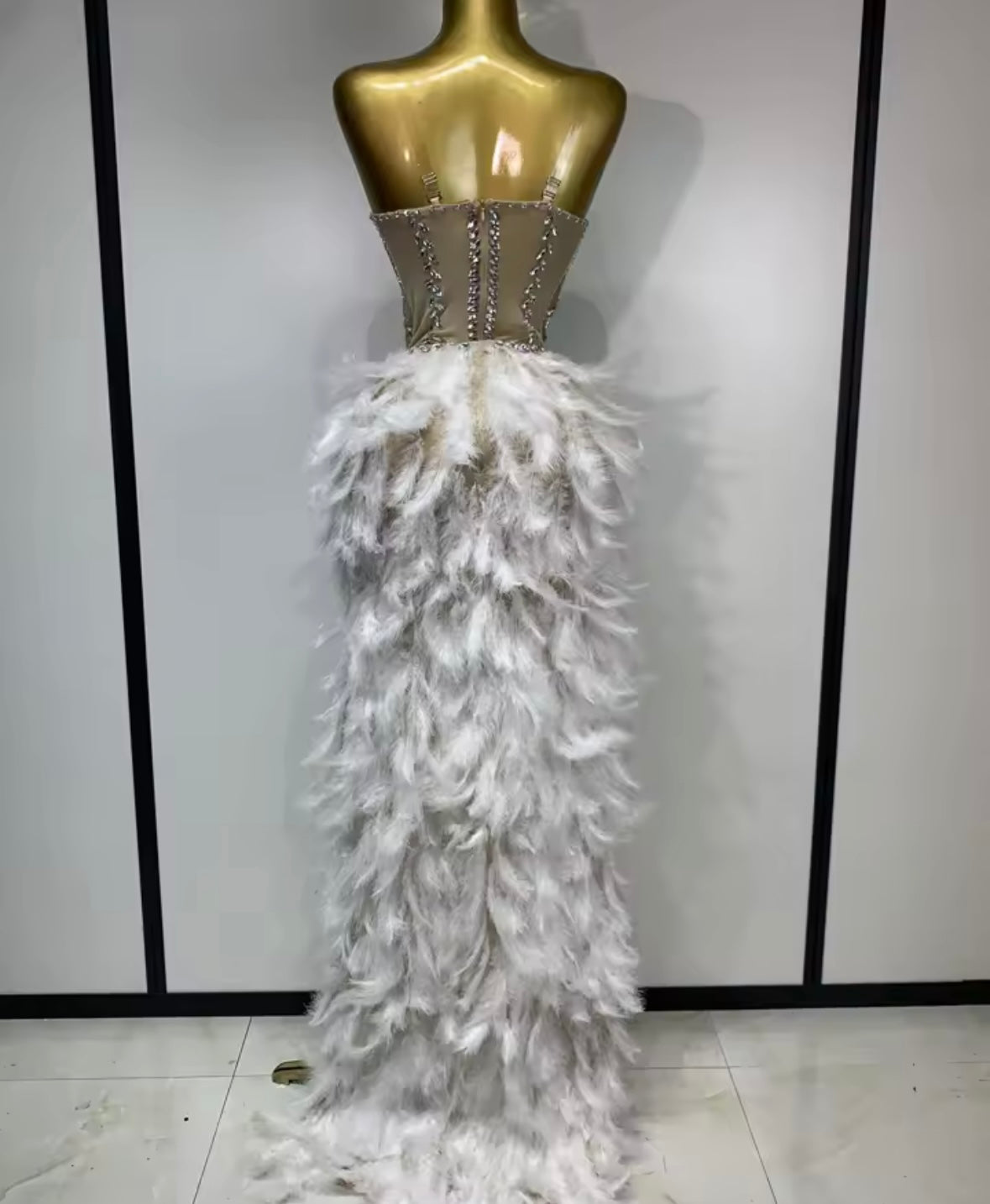 Sexy Crystal Sleeveless Feather Asymmetrical Dress