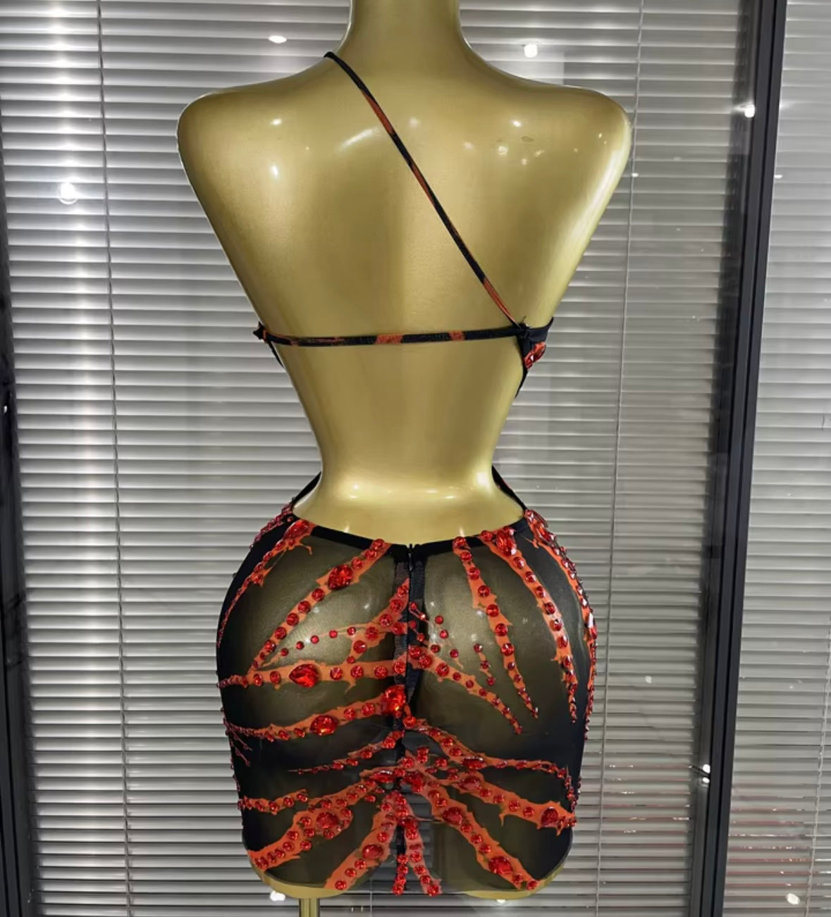 Sexy One Shoulder Sleeveless Open Back Rhinestone Dress