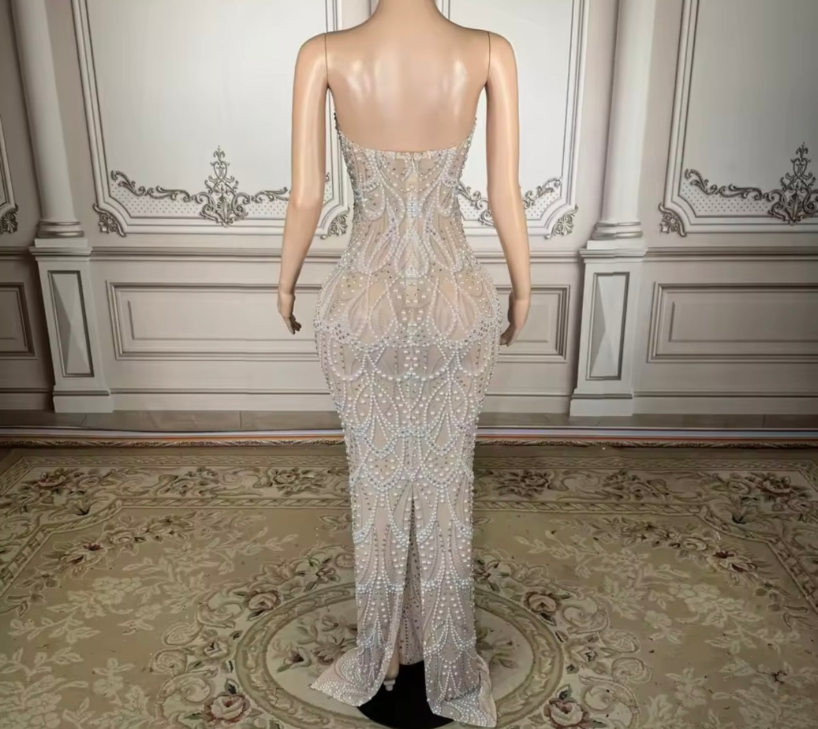 Sexy Strapless Beaded Rhinestone Floor-Length Dress