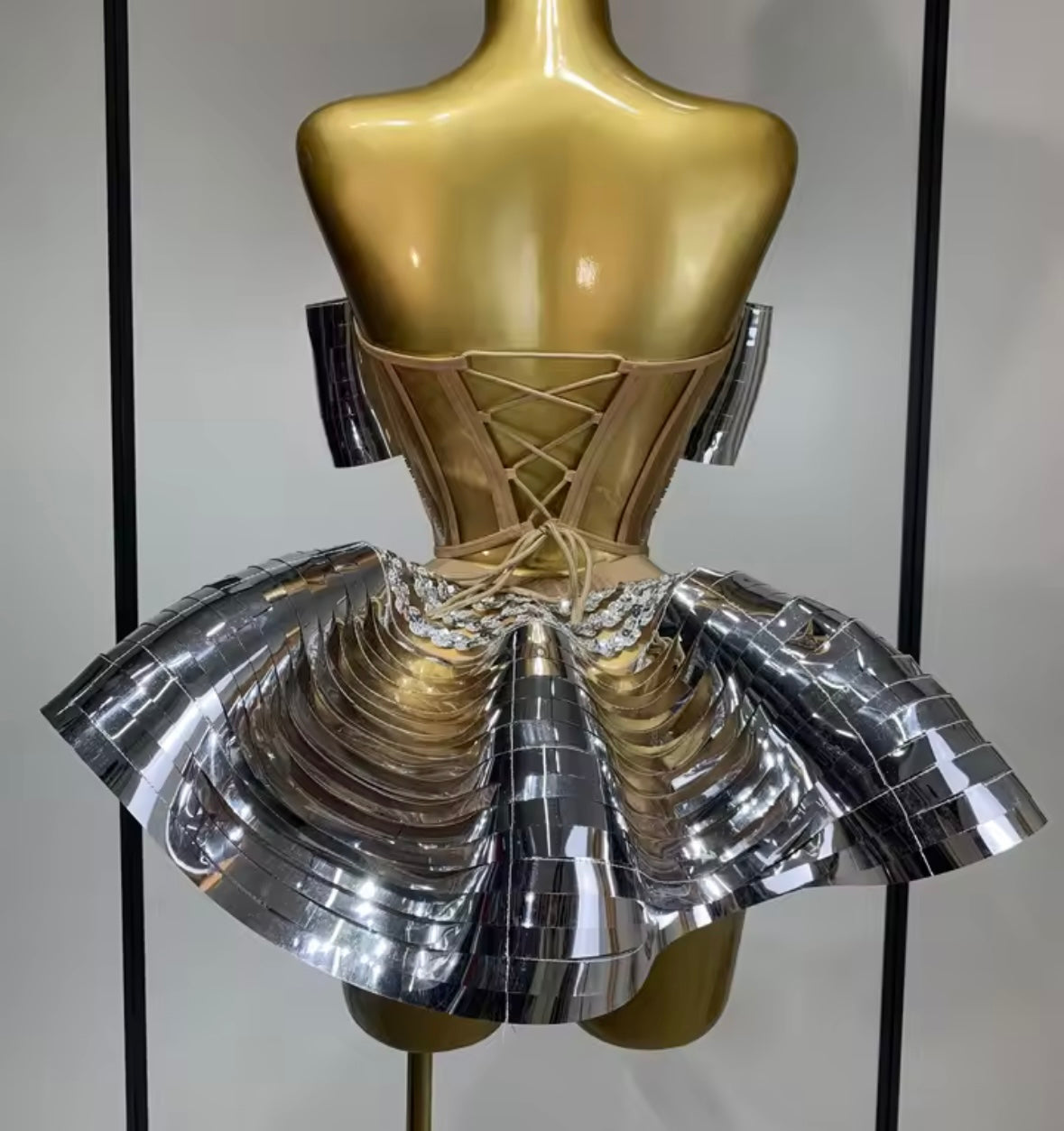 Sexy Bow Strapless Metallic Mesh Rhinestone Two Piece Skirt Set