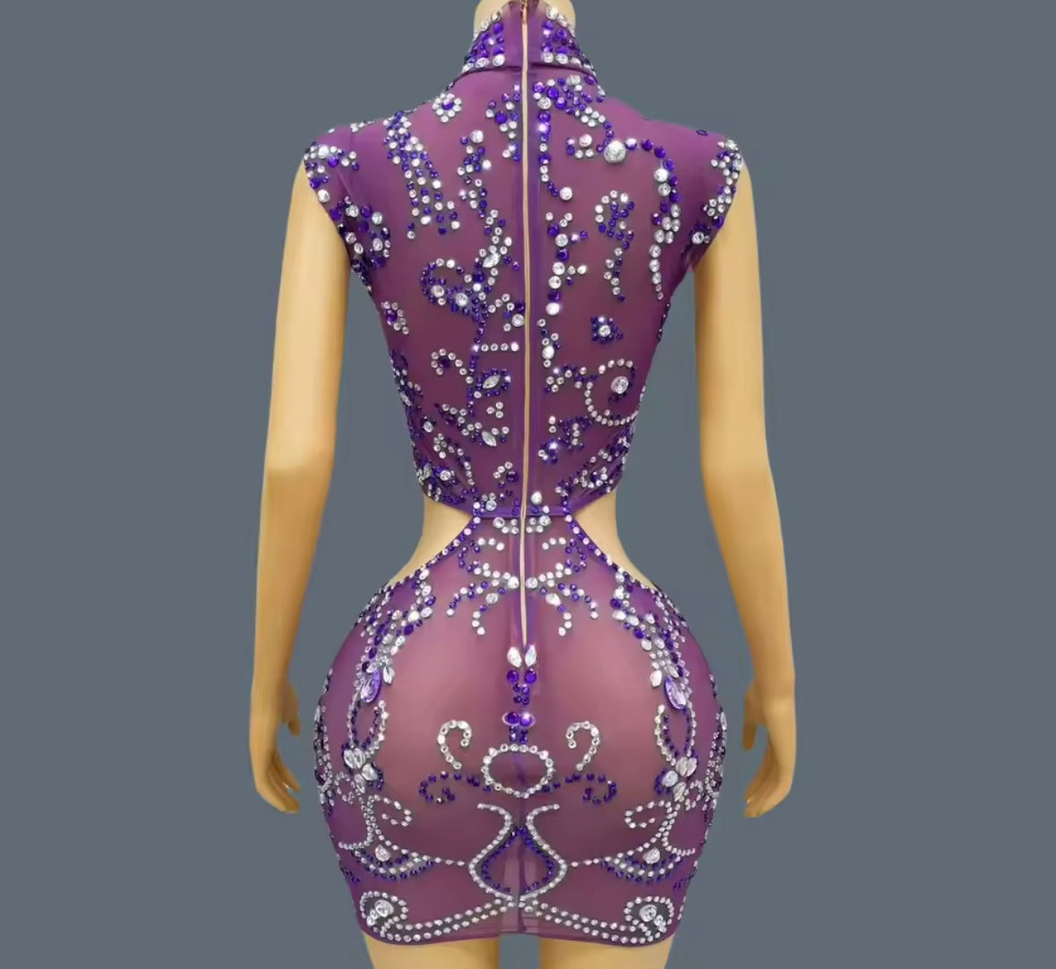 Purple Sleeveless Rhinestone Embellishment Sexy Dress