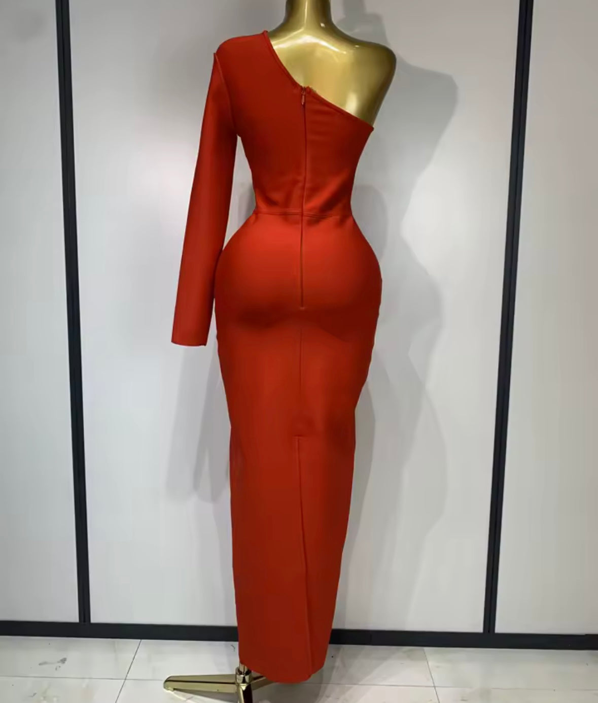 Red Elegant One Shoulder Hollow Out Maxi Dress