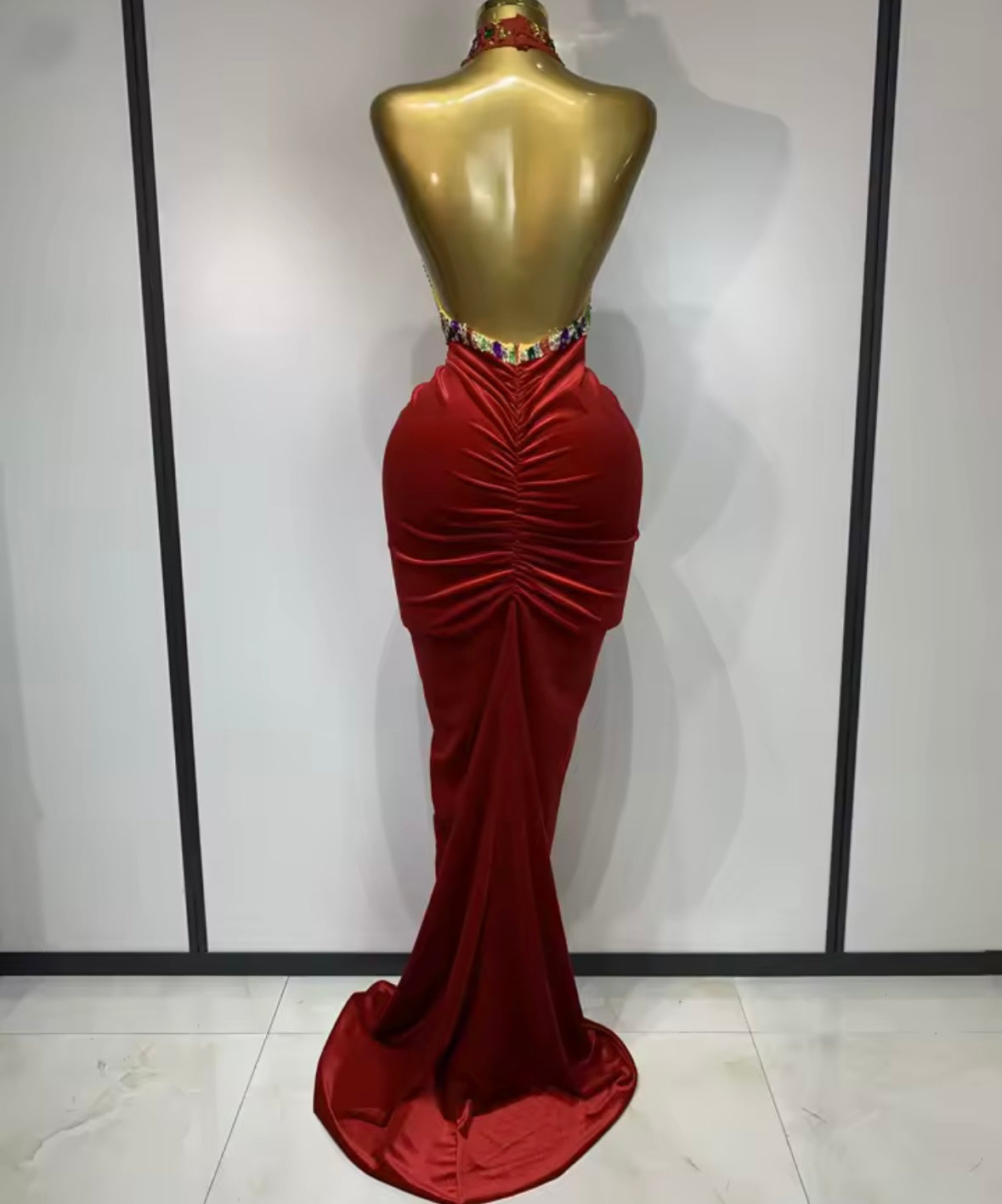 Sexy Halter Sleeveless Colorful Rhinestone Floor-Length Dress