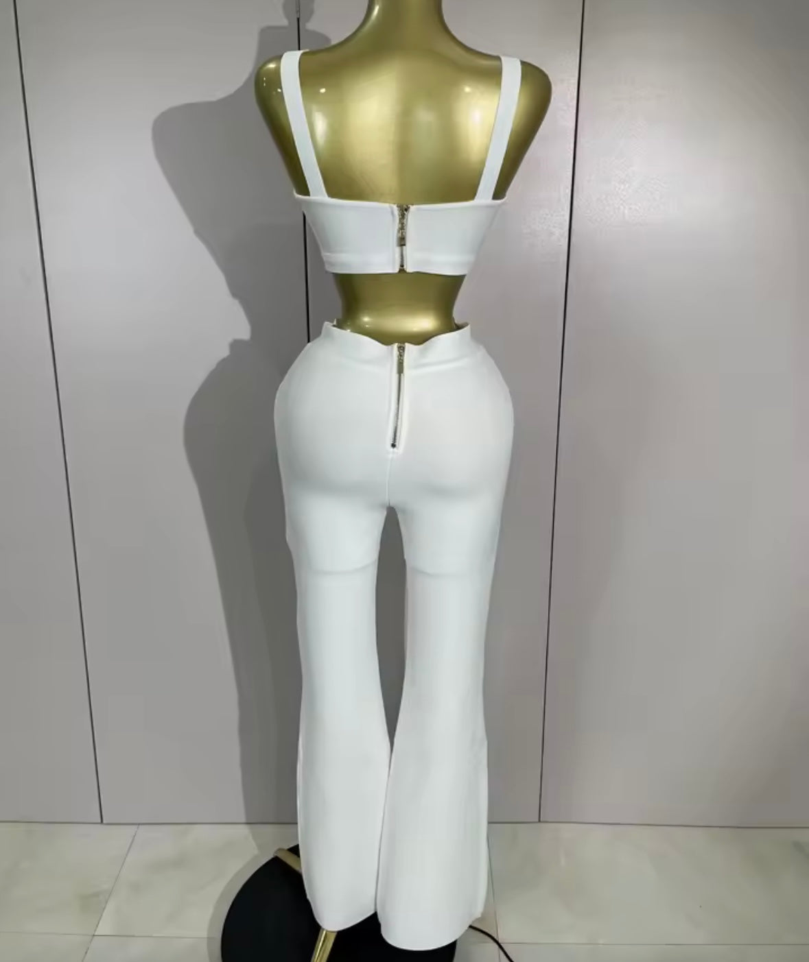 Sleeveless Back Zipper Crop Tank Two Piece Pant Set
