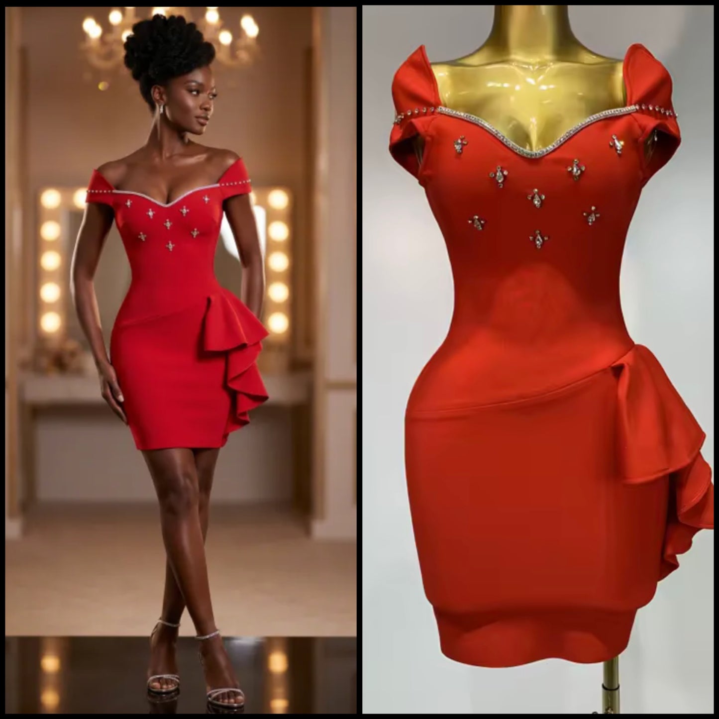 Elegant Sleeveless Rhinestone Ruffle Dress
