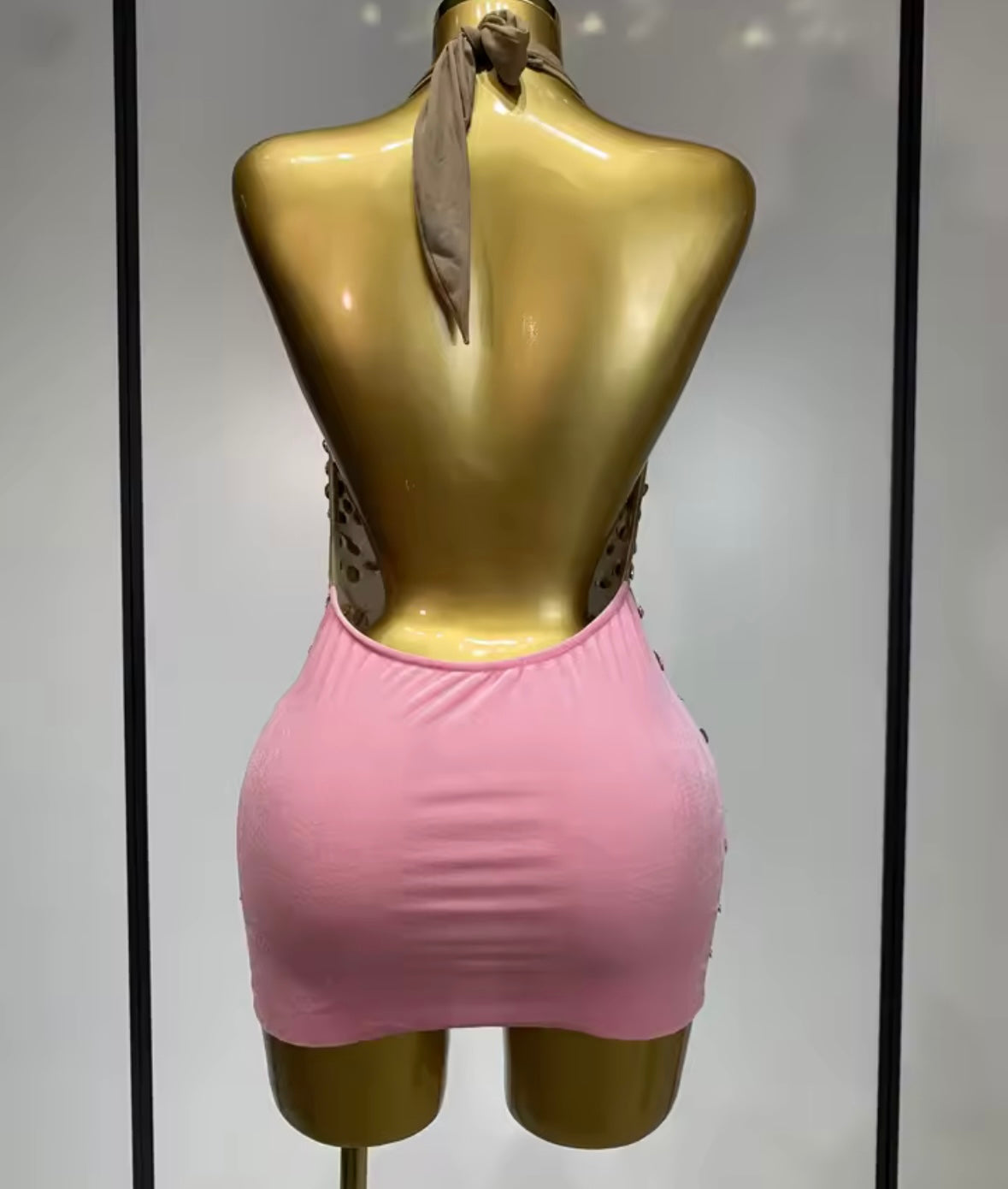 Sexy Halter Open Back Color Crystal See Through Dress