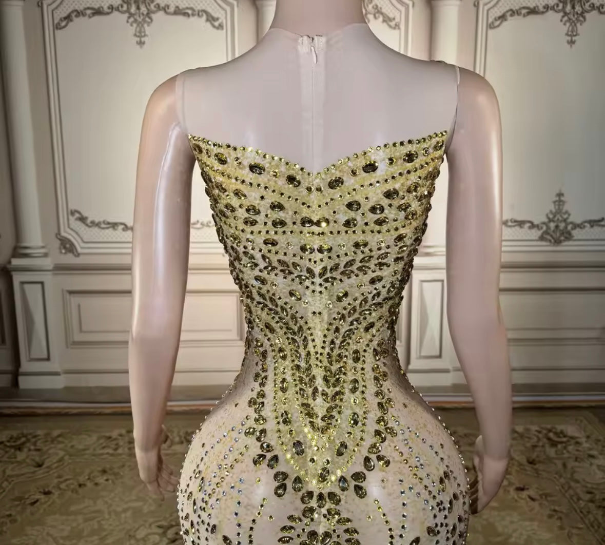 Sexy See Through Sleeveless Rhinestone Embellishment Dress