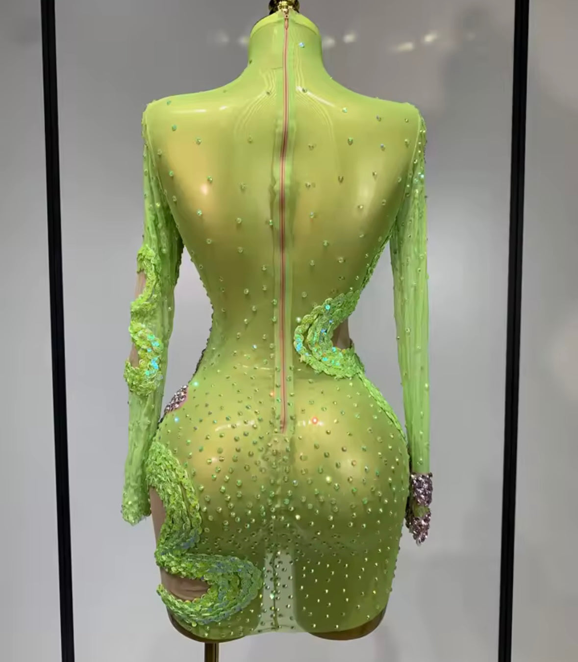 Sexy Green Sequins Rhinestone Full Sleeve Dress