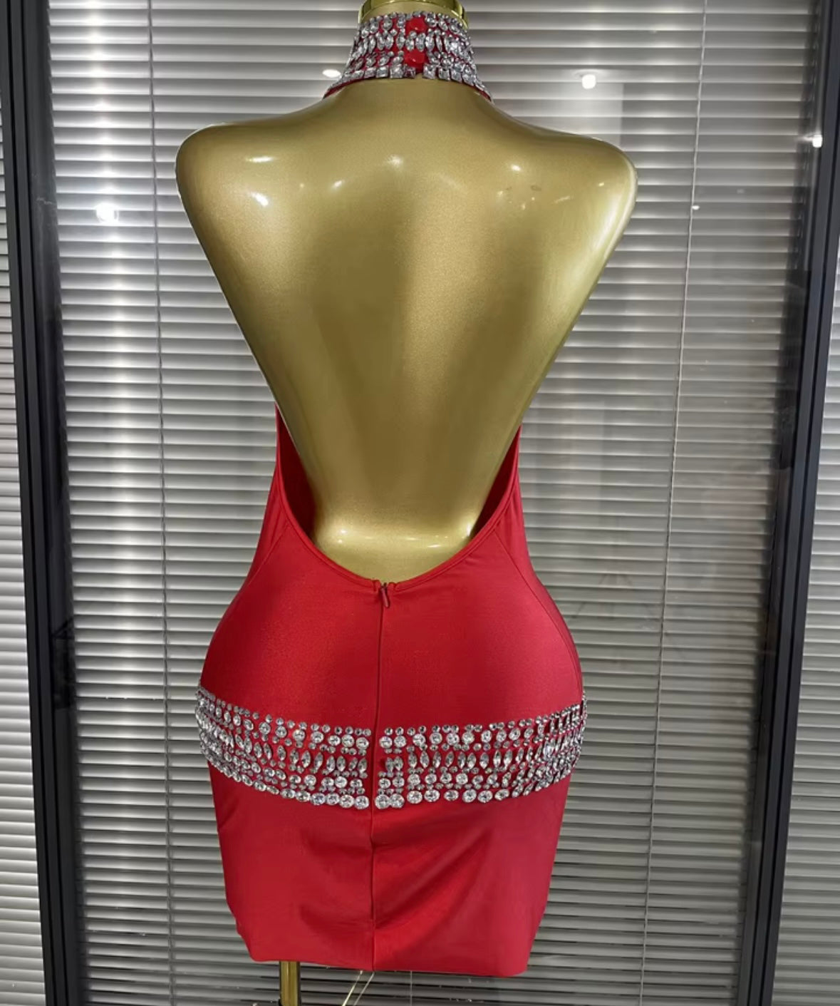 Sexy Halter Open Back Sleeveless Rhinestone Patchwork Dress