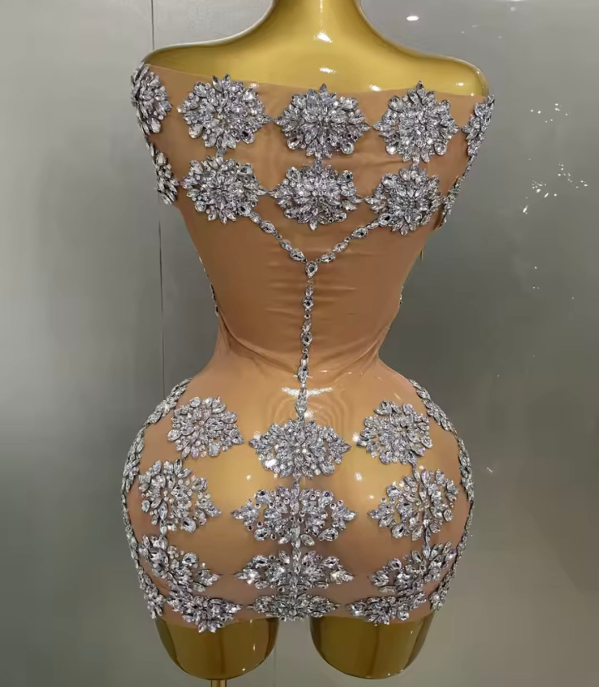Sexy Strapless See Through Rhinestone Embellishment Dress