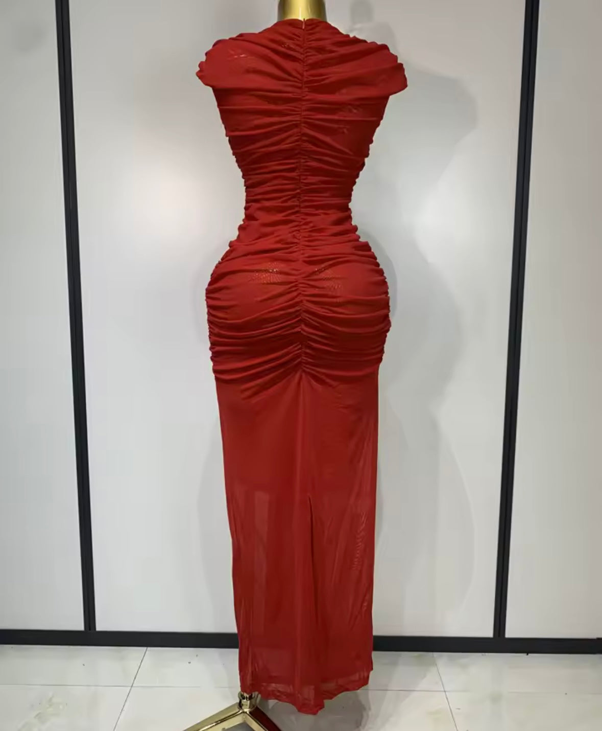 Sexy Sleeveless Hollow Out Ruched Maxi Dress