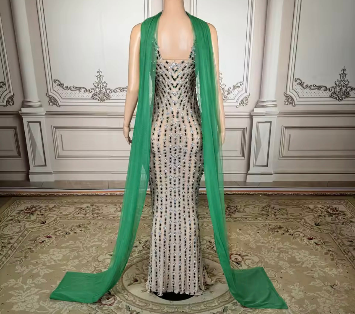 Sexy Scarf Sleeveless Rhinestone Embellishment Maxi Dress