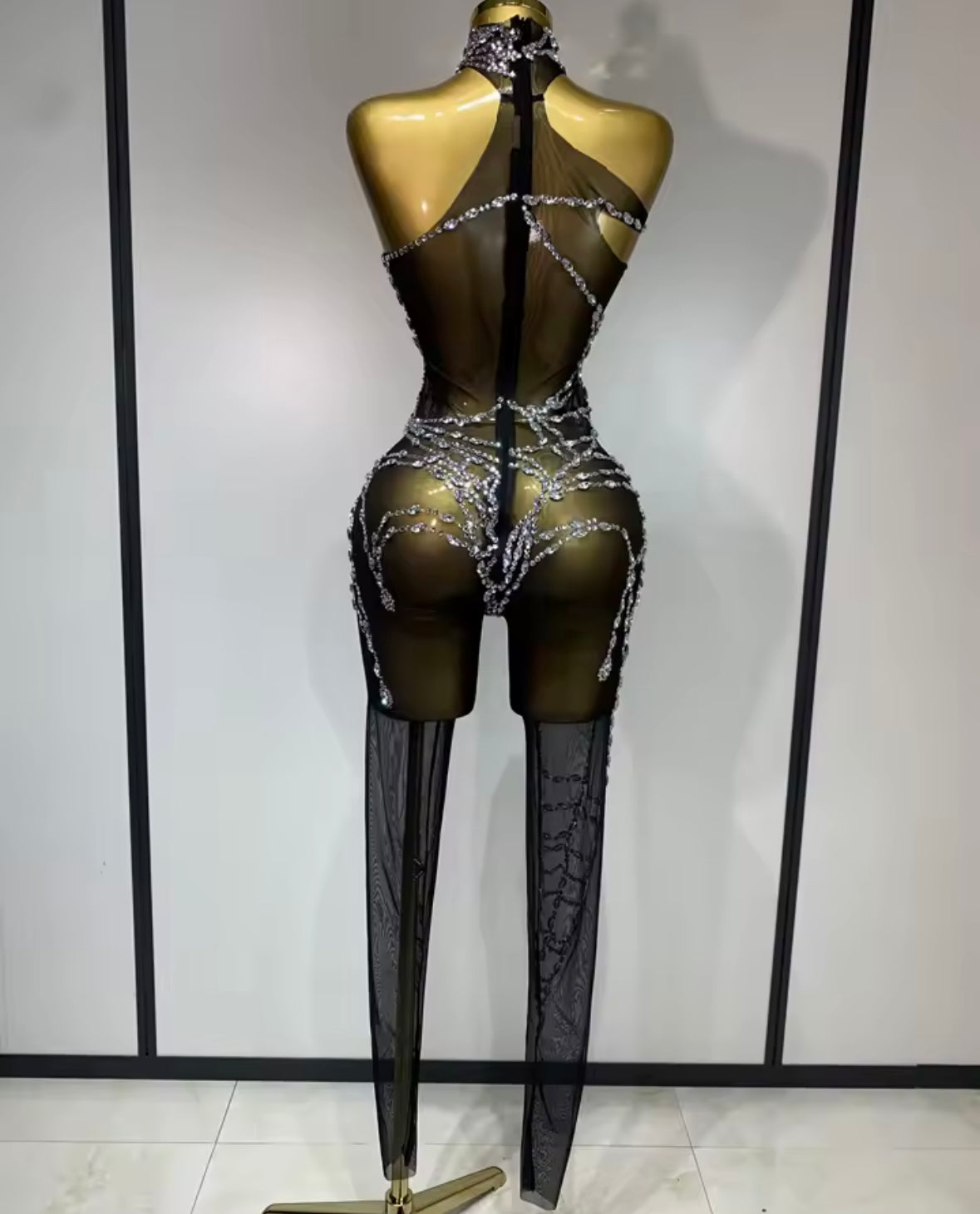 Sexy Black Sleeveless Rhinestone Embellishment Jumpsuit