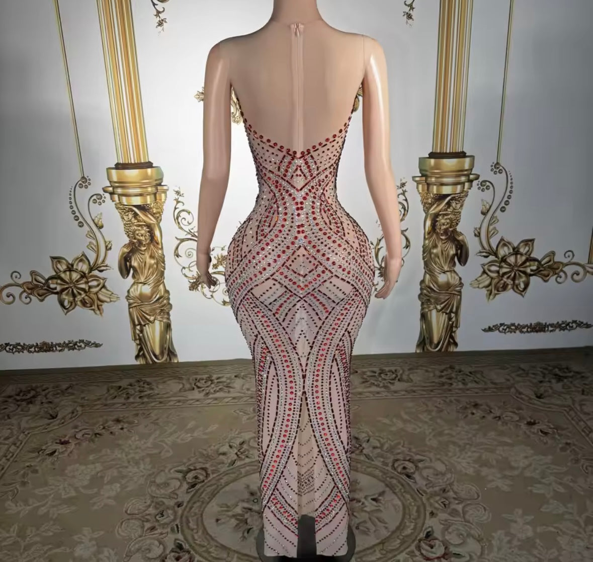 Sexy Sleeveless See Through Rhinestone Maxi Dress