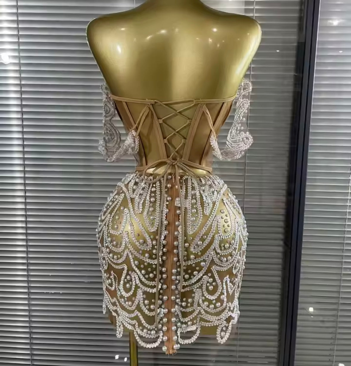 Sexy Strapless Beaded Rhinestone See Through Dress