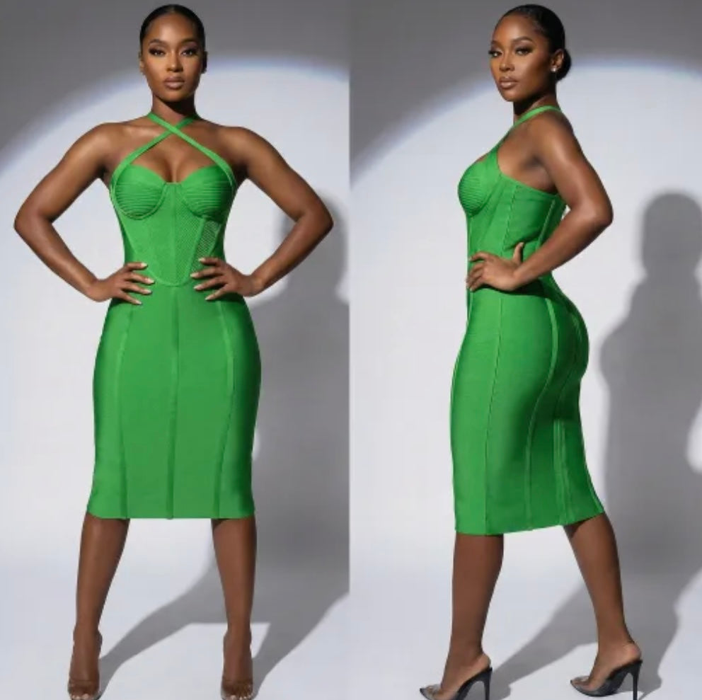 Green Sexy Sleeveless Bandage Dress