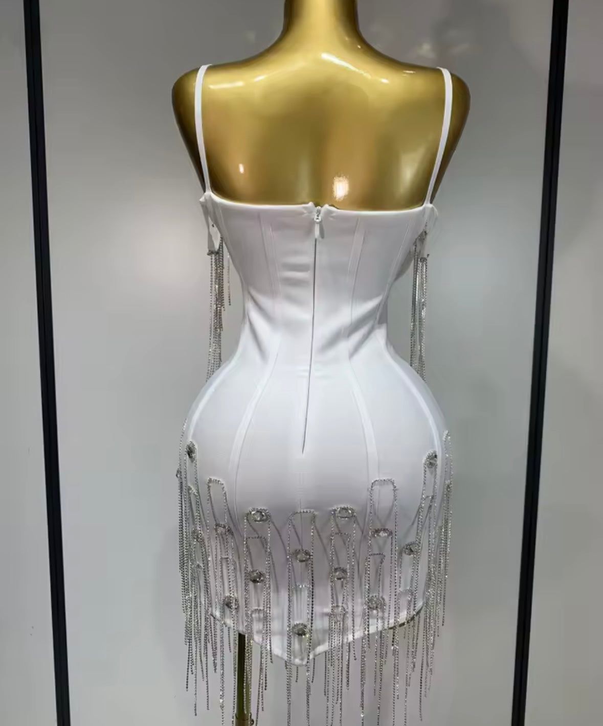 Sexy Sleeveless Rhinestone Tassel Short Dress