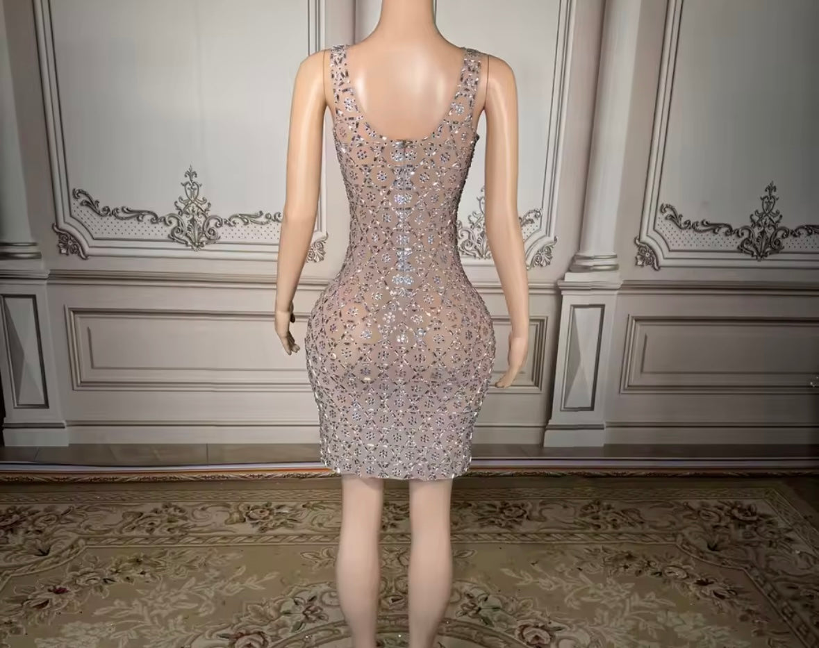 Sexy Sleeveless Rhinestone Embellishment Dress