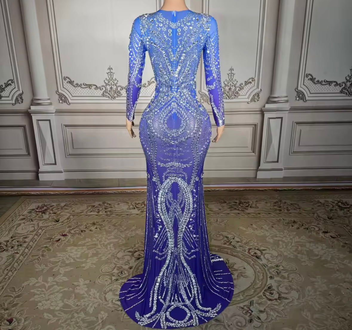 Elegant Gradient Rhinestone Embellishment Floor-Length Dress