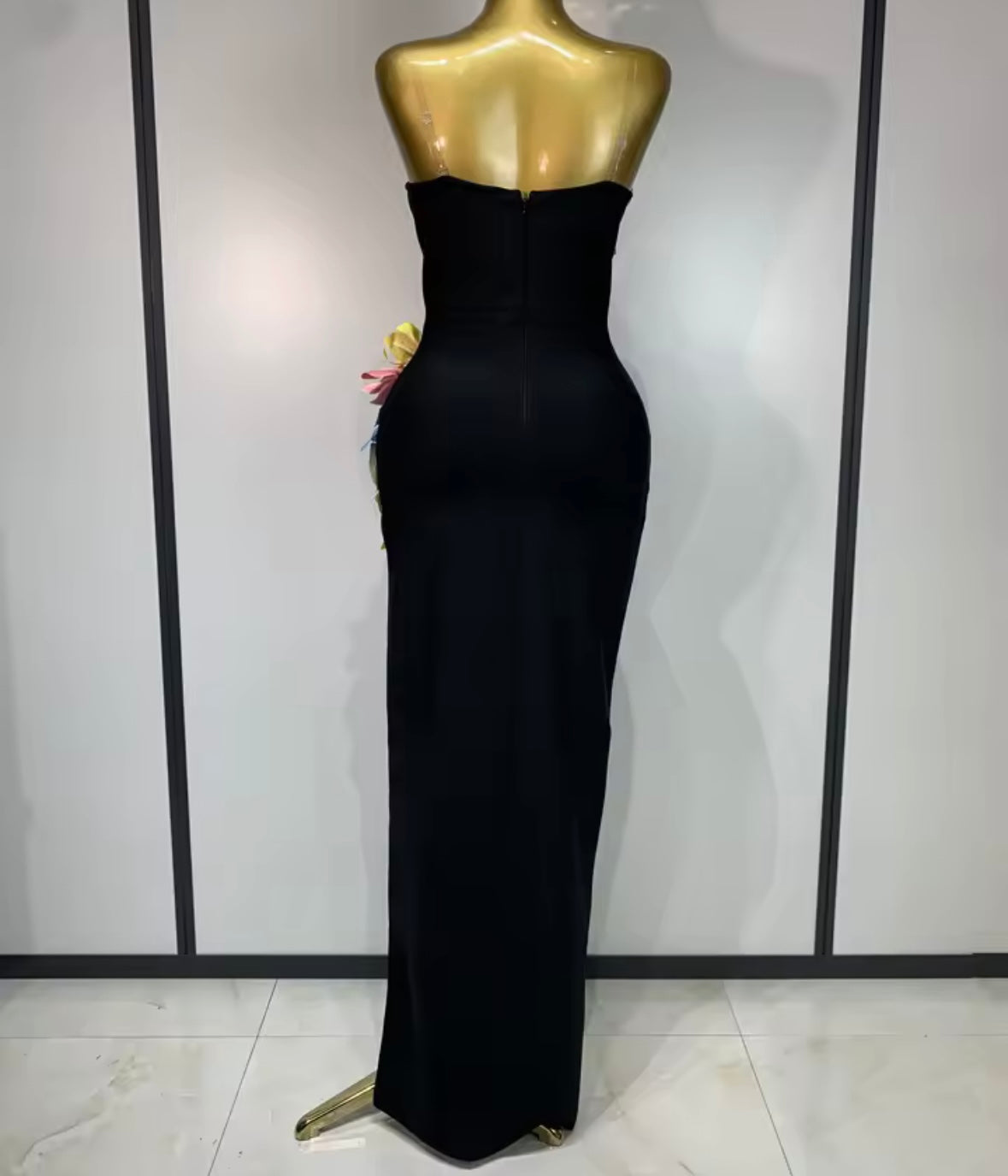 Black Sexy Sleeveless Floral Side Split Maxi Dress