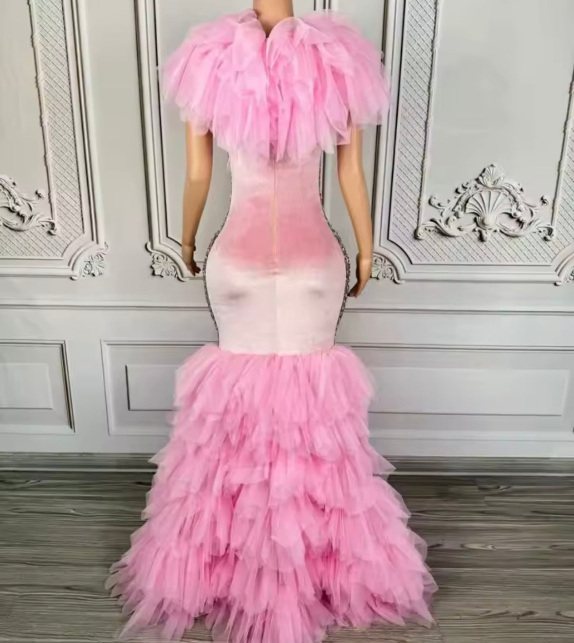 Sexy Sleeveless Rhinestone Ruffle Floor-Length Dress