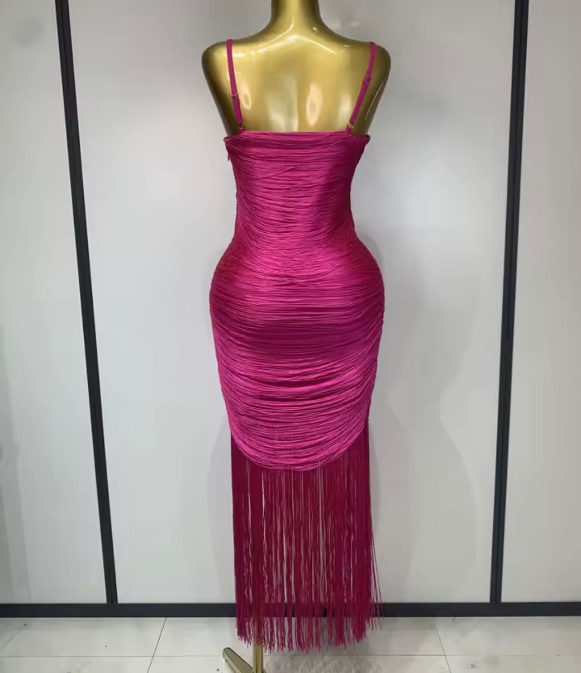 Pink Sleeveless Fringe Sexy Maxi Dress