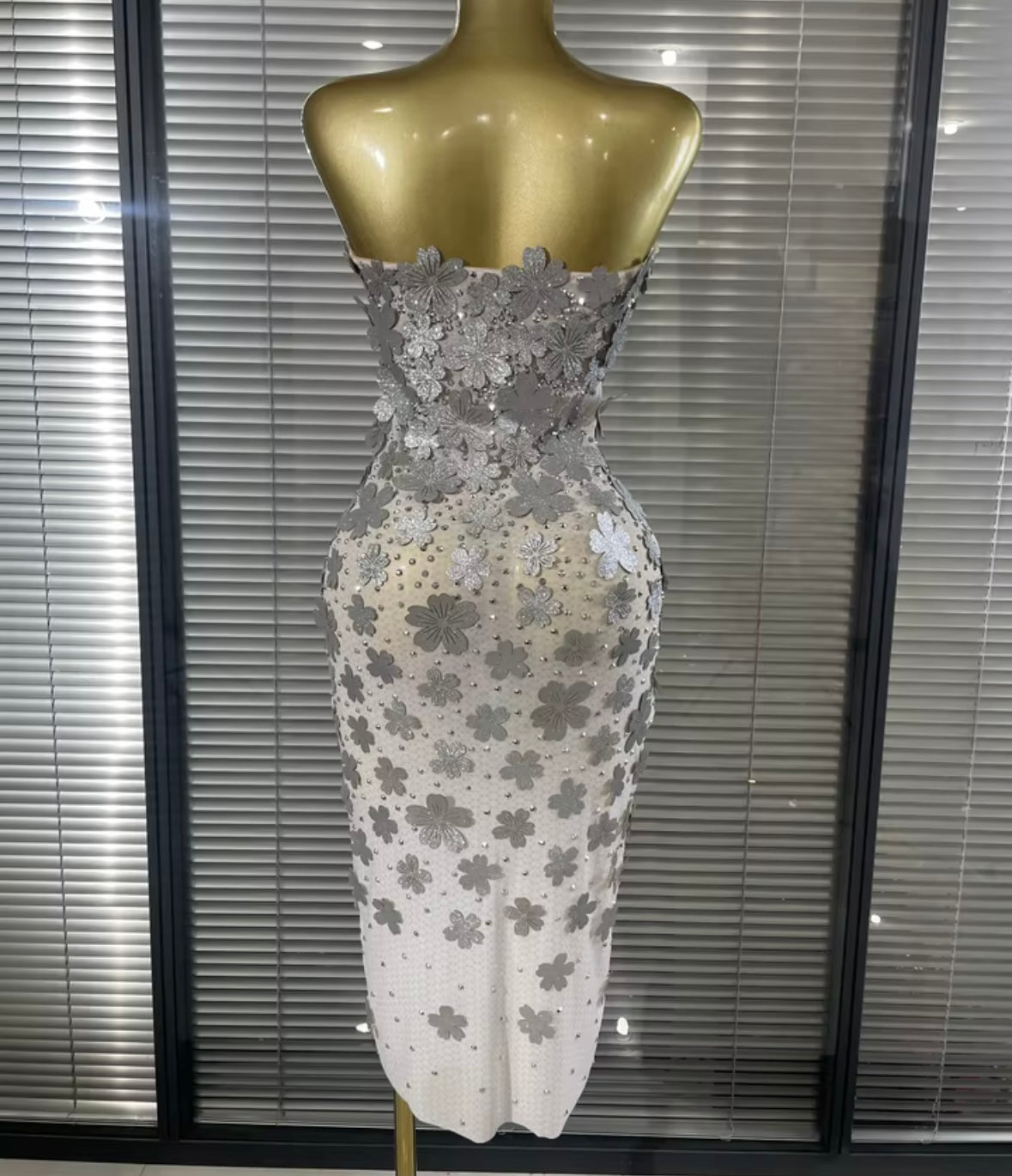Sexy Strapless Beaded Floral Maxi Dress