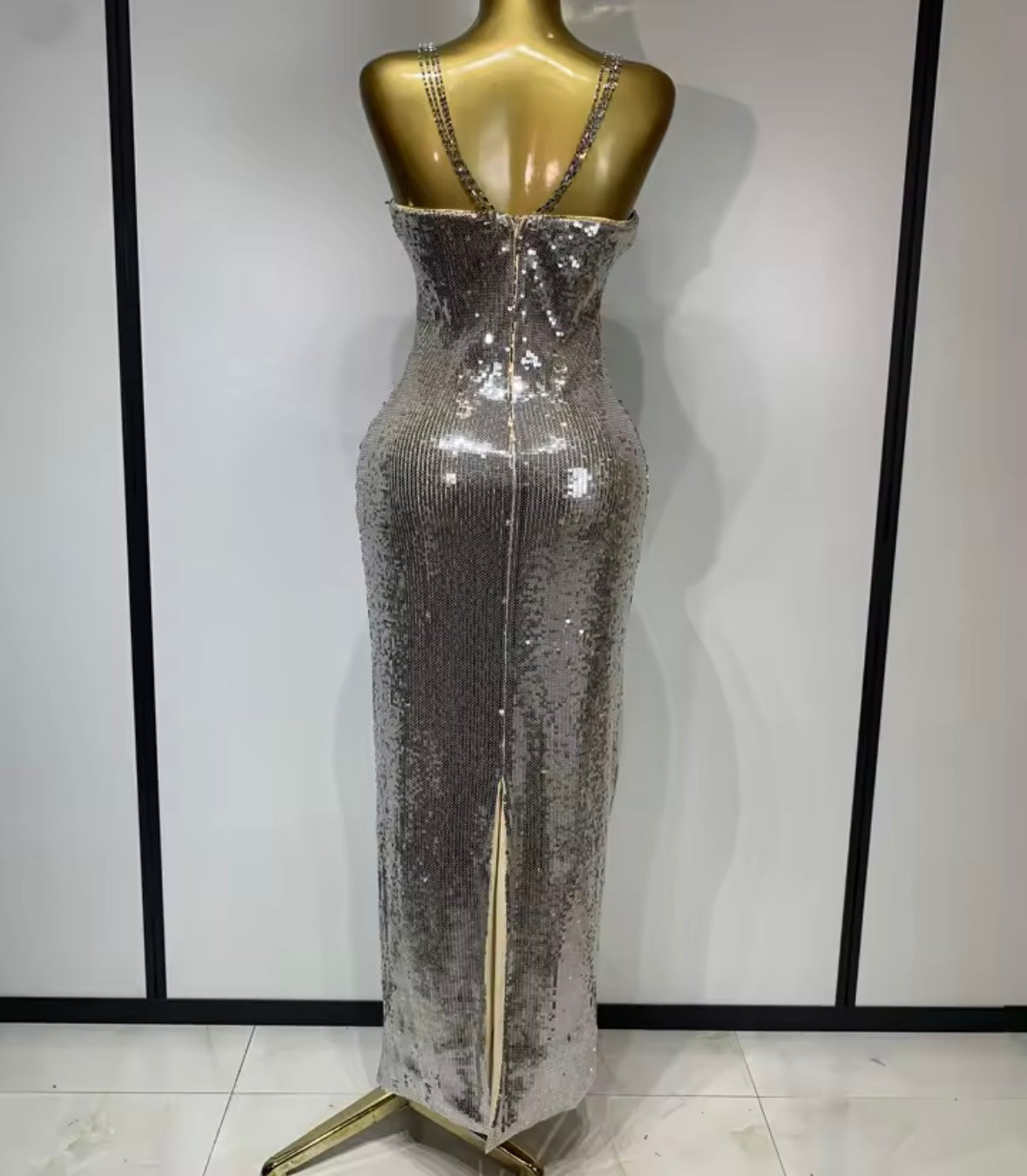 Sexy Rhinestone Halter Sleeveless Sequins Maxi Dress