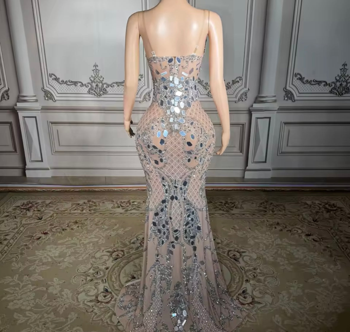 Sexy Sleeveless Mirror Rhinestone Mermaid Dress