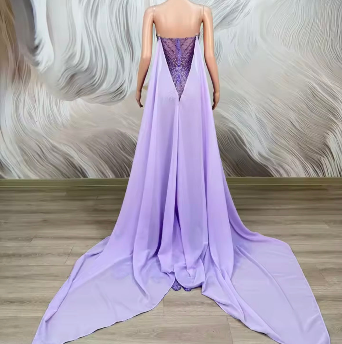 Purple Rhinestone Embellishment Side Split Mermaid Dress